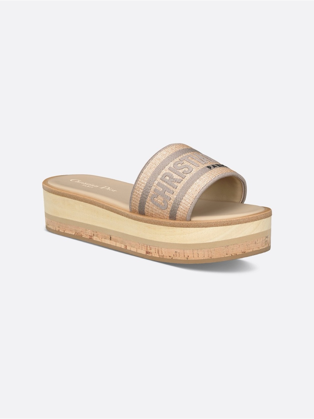New in Box Dior Dway Platform Natural Beige Logo Cork Slide